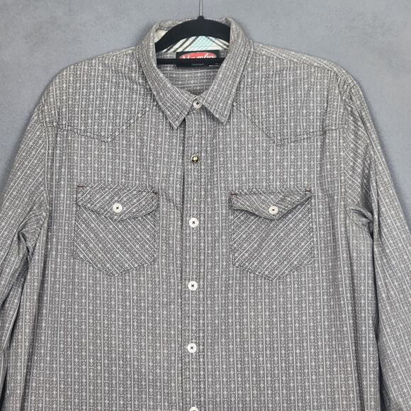 MAMBO AUSTRALIA Shirt Mens Large Gray Button Up Flip Cuff Roll Tab Sleeves - Picture 5 of 13